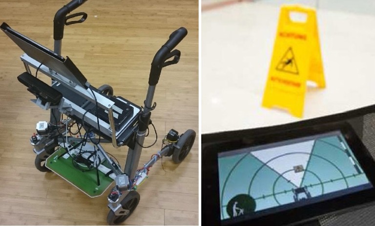 Sample images from the ISR 2015 paper showing a prototype of the walker and anomaly/hazard detection and visualization